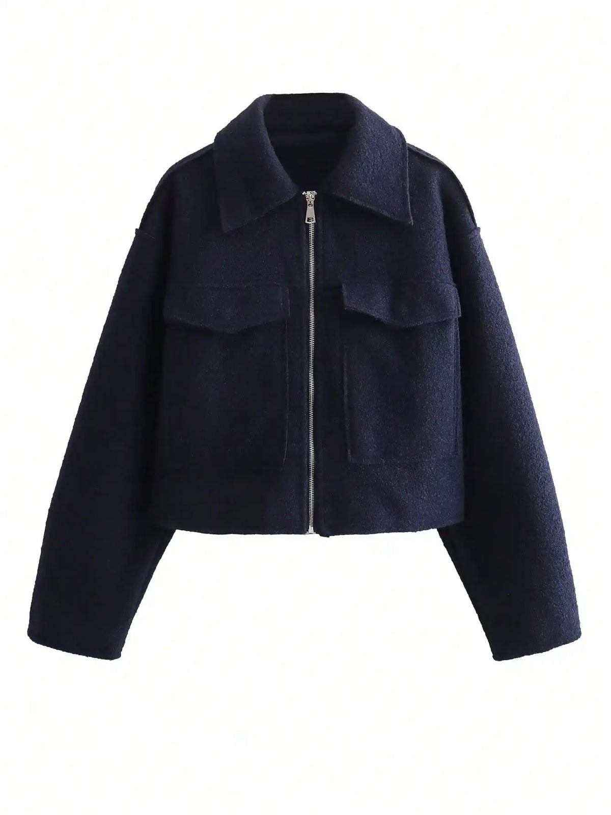 HH Women Elegant Solid Coat Front Pocket Zipper Long Sleeve Jacket Autumn Winter Casual High Street Party Vacation Outerwear