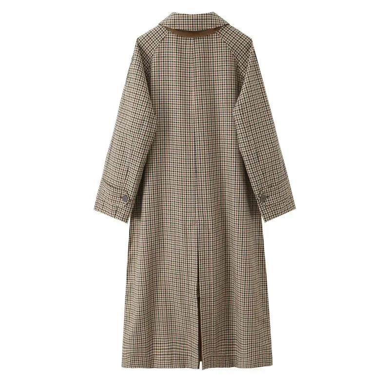 Double Sided Plaid Long Jackets For Women Single Breasted Long Sleeve Commute Street Female Trench Coat 2026 Autumn Chic Outwear