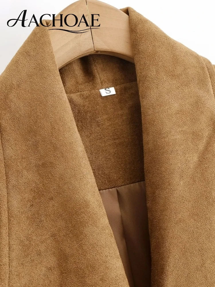 Women Faux Suede Jacket Oversized Open Front Coat Minimalist Casual Outerwear Autumn Winter