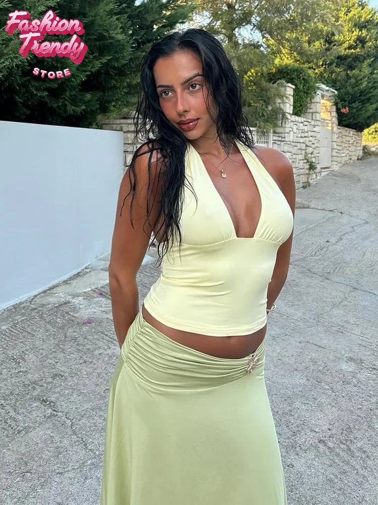 Women Turquoise Ribbed Halter Crop Top Deep V Sleeveless Side Ruched Slim Fit Cropped Tank 2026 Ladies Summer Casual Outfit New