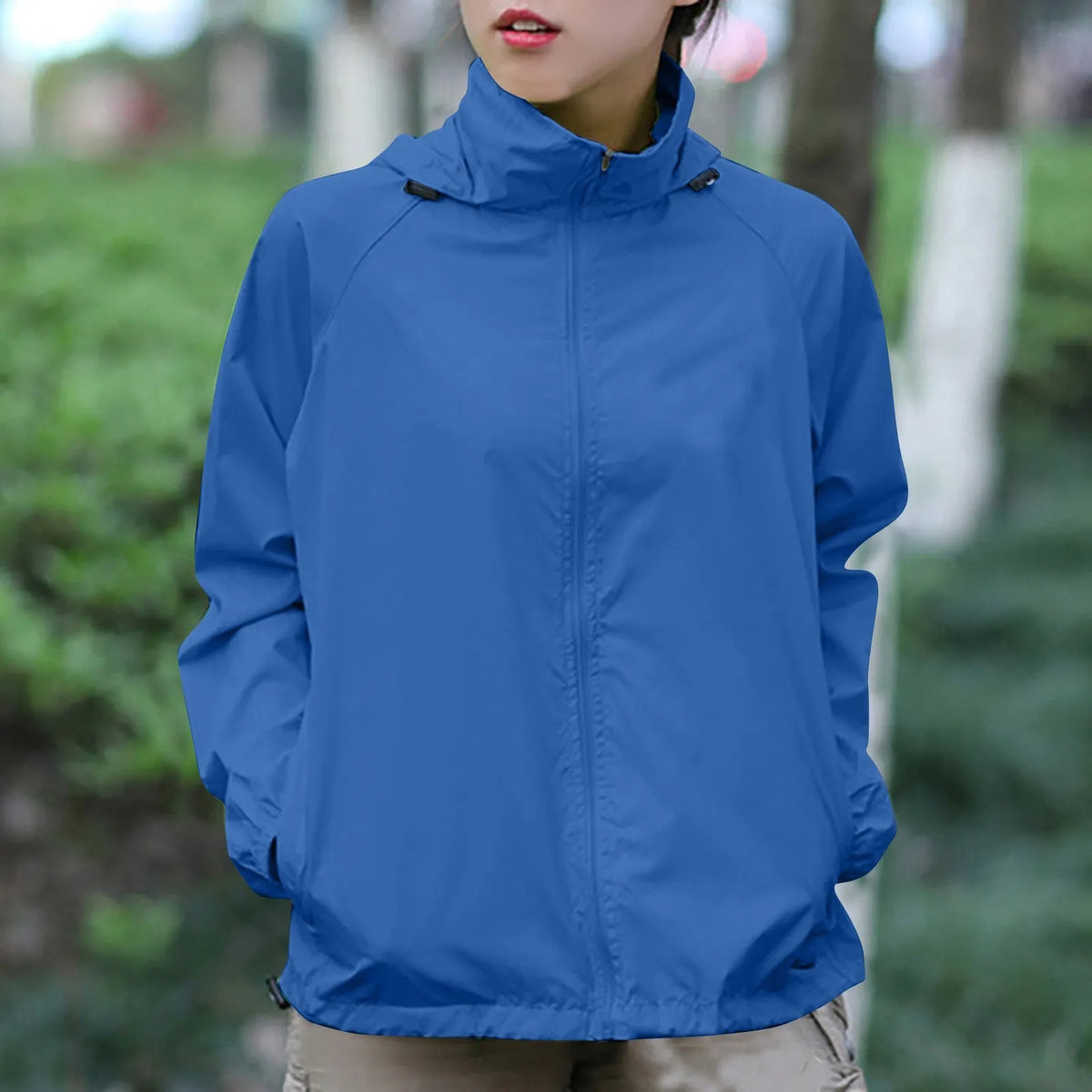 Fashionable And Basics Solid Colored Hooded Long Sleeved Jacket Windbreaker Waterproof Sun Jacket Outdoor Sports Climbing Trench