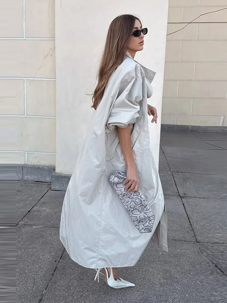 Women Oversized Stand Collar Trench Coat Loose Snap Button Full Sleeve Long Windbreaker 2026 Autumn New Lady Casual Outfits