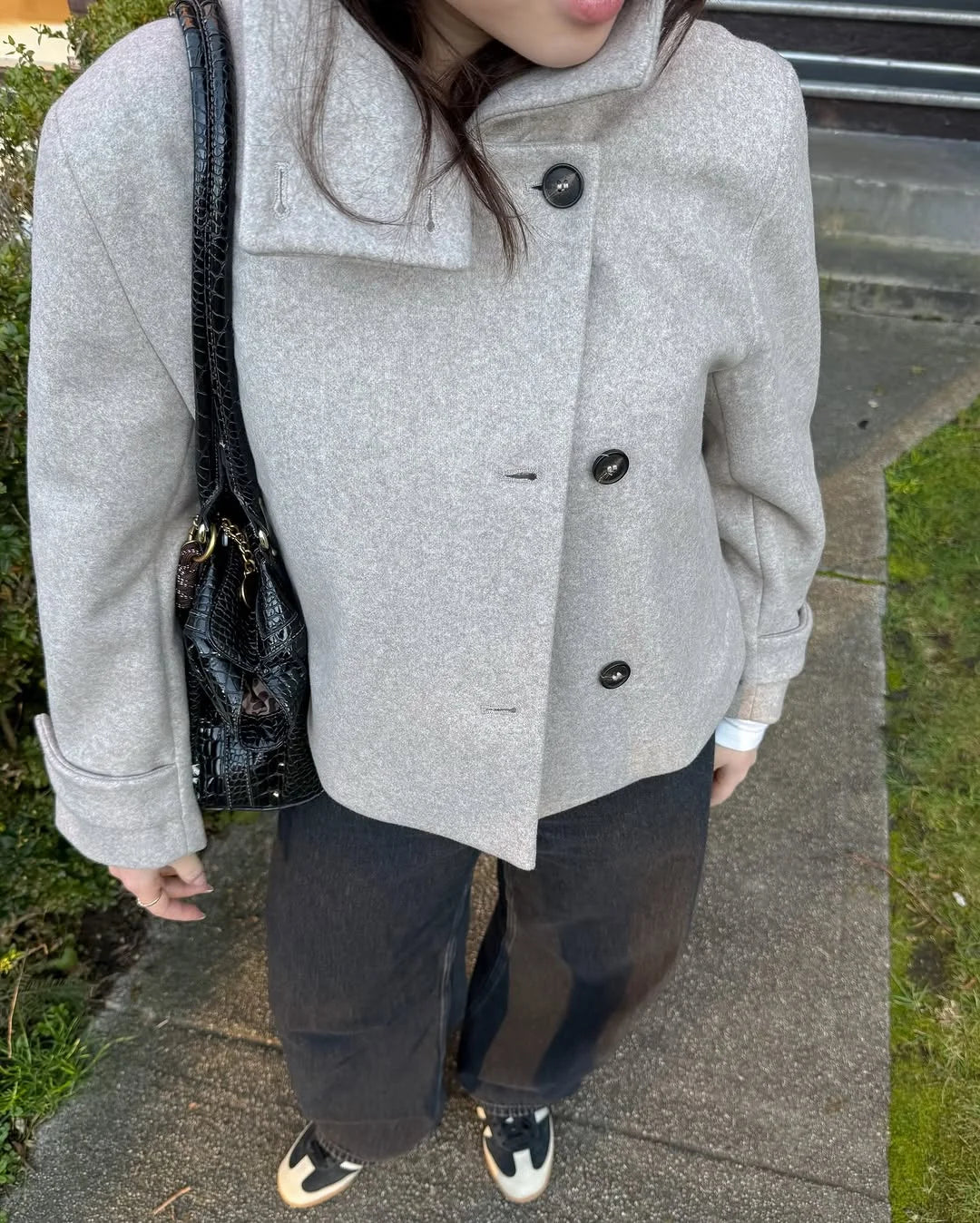 Stand Collar Asymmetric Woman's Coats Jacket for Woman Wool Short Tops Loose Cropped Jackets Autumn Winter Wear Daily Outfits
