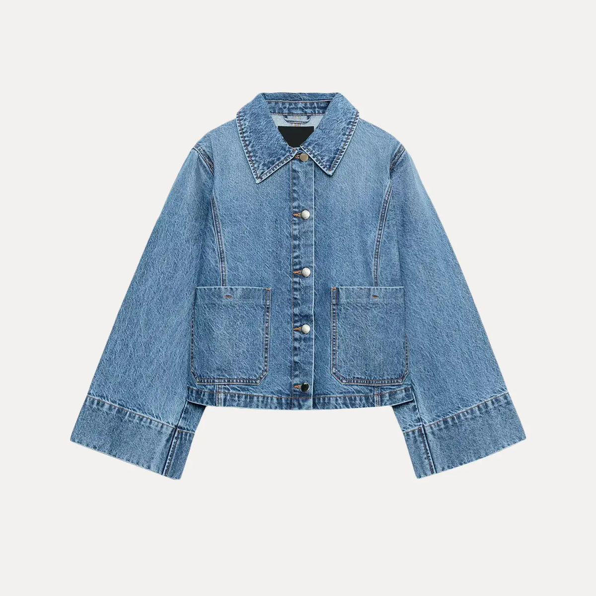 Women's Summer 2026 New Long Sleeve Collared Short Denim Jacket Outerwear Standard Fit Commute Style Single Piece Button Closure