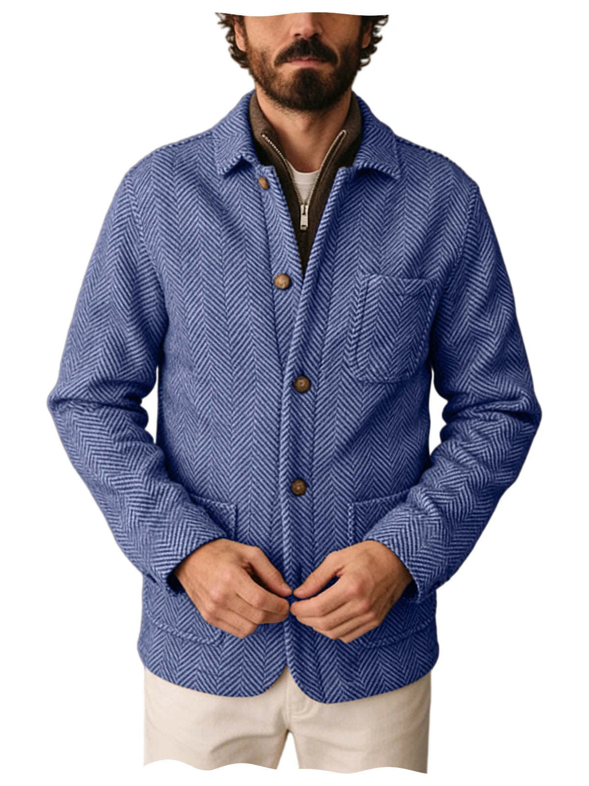 Vintage Men's Herringbone Pattern Blazer Wool Blend Lapel Collar Slim Fit Breathable Jacket Business Casual For DailyWear Office