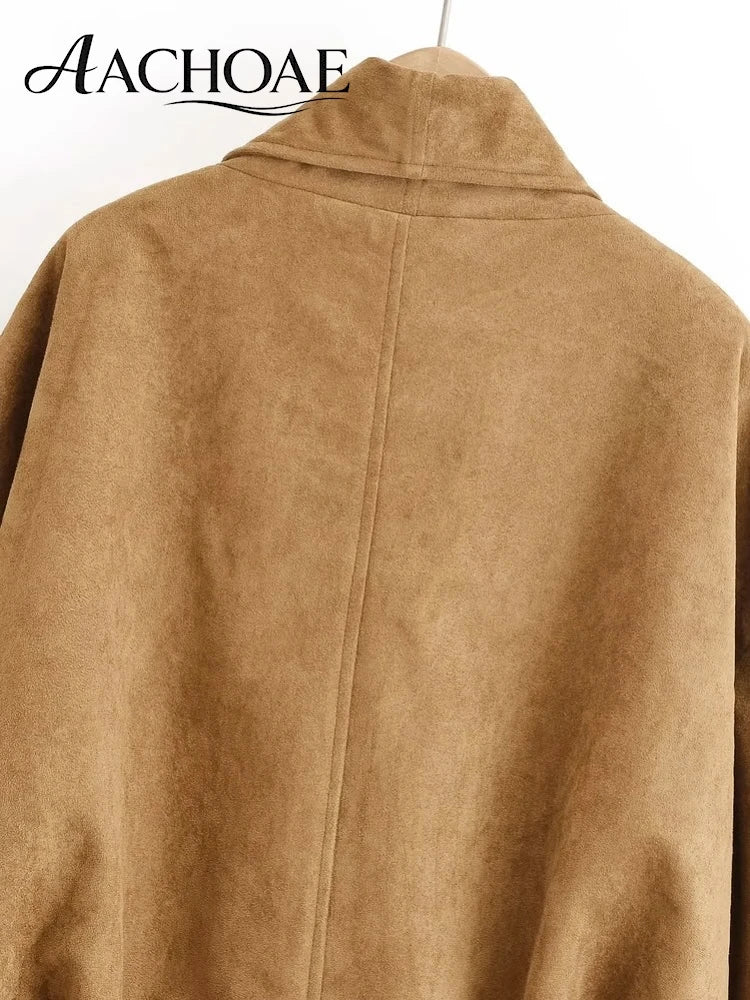 Women Faux Suede Jacket Oversized Open Front Coat Minimalist Casual Outerwear Autumn Winter