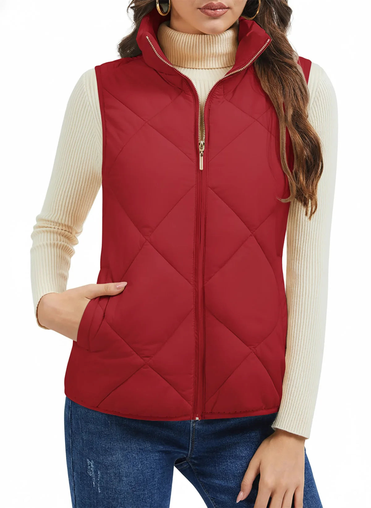 TACVASEN Women's Lightweight Puffer Sleeveless Vest Winter Warm Quilted Jacket Stand Collar Zip Up Vest Jacket with Pockets