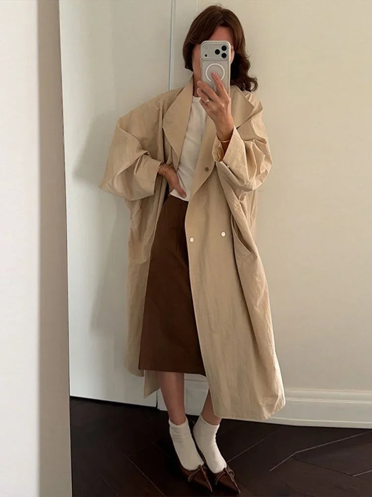 Women Oversized Stand Collar Trench Coat Loose Snap Button Full Sleeve Long Windbreaker 2026 Autumn New Lady Casual Outfits
