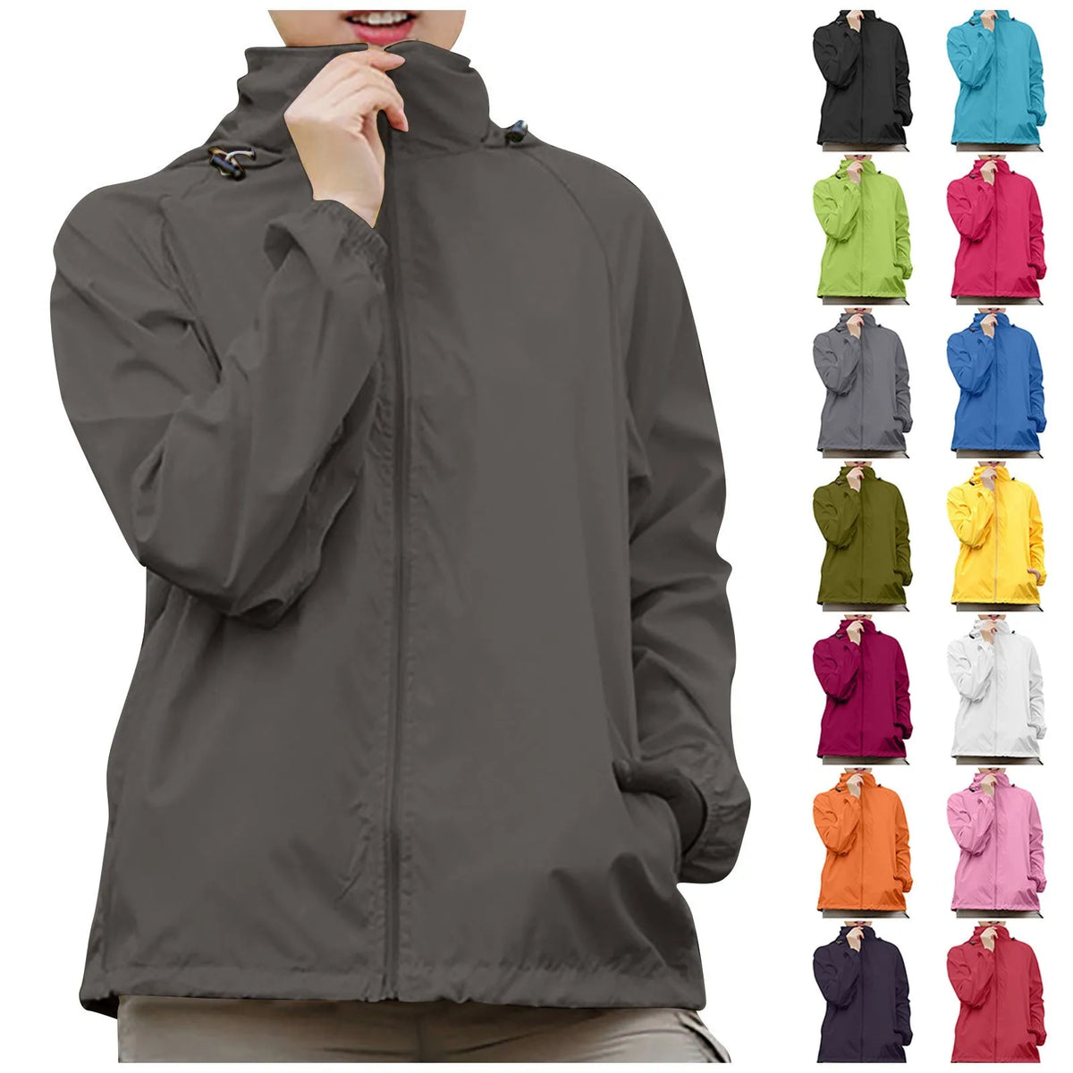 Fashionable And Basics Solid Colored Hooded Long Sleeved Jacket Windbreaker Waterproof Sun Jacket Outdoor Sports Climbing Trench