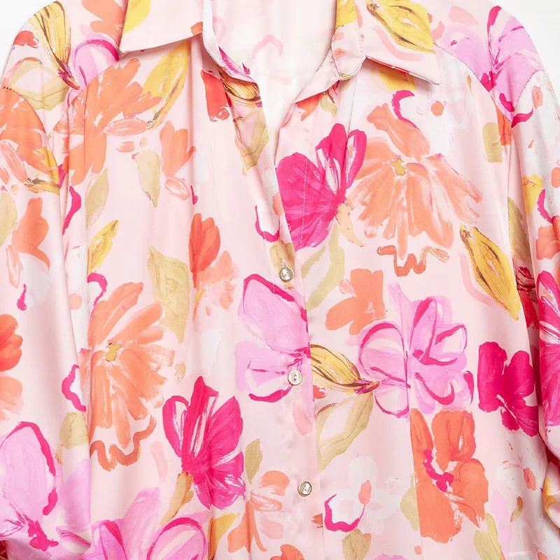 Women's Print Shirts New 2026 Summer Jonny-Collar Women Button Pleated Sleeve Blouses Casual Loose Female Shirt & Blousers