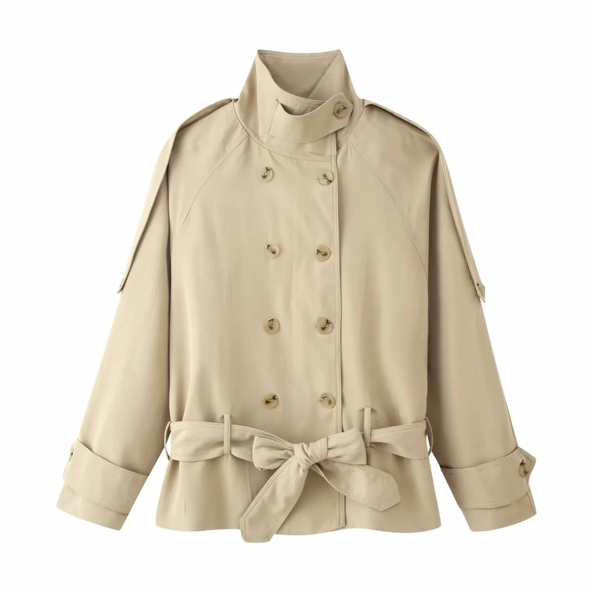 Women Vintage Chic Trench Khaki Coat Women Solid Stand Collar Double Breasted Belt Bow Coat Female Fashion Spring Summer Outwear