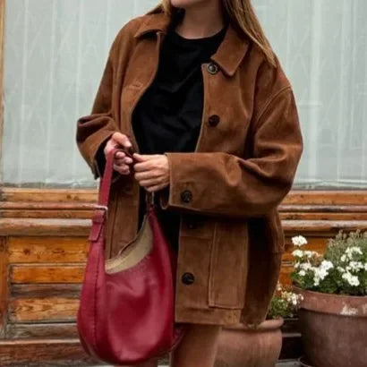 Vintage Lapel Long-sleeved Button-up Solid Color Jacket 2024 Women's Spring and Autumn Fashion Baggy Street Style Pocket Jacket